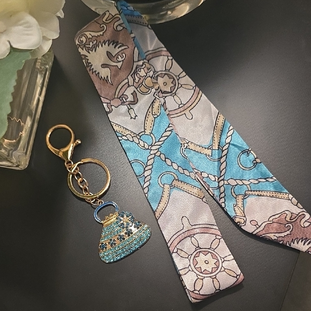 Bag Charm & Twilly Bundle-Nautical Blue